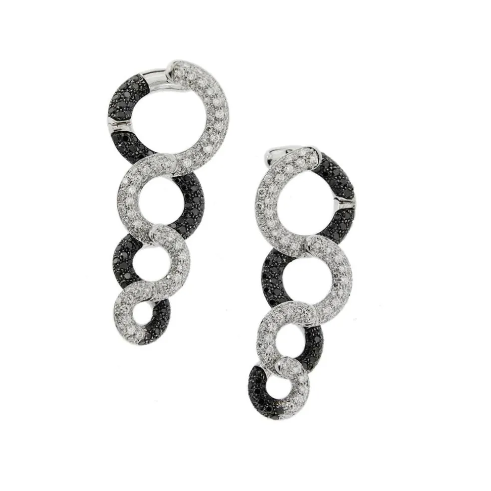 Boucles d'oreilles pendantes diamants noirs et blancs