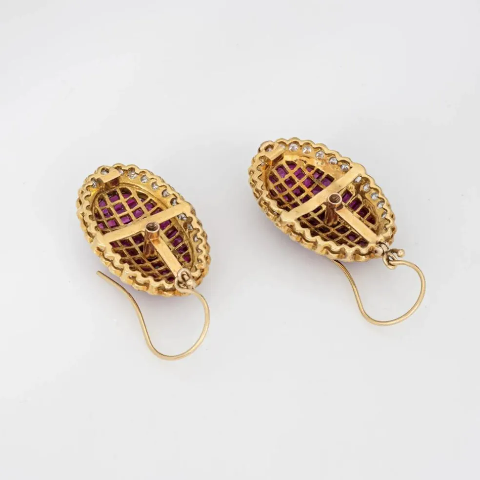 Boucles d'oreilles pendantes diamant rubis