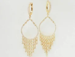 Boucles d'oreilles pendantes à pampilles en or jaune et diamants