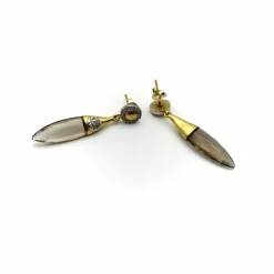 Boucles d'oreilles pendantes en or et quartz fumé avec diamants
