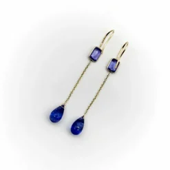 Boucles d'oreilles pendantes en or et tanzanite