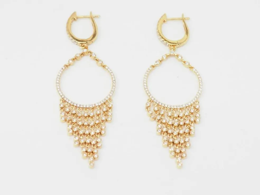 Boucles d'oreilles pendantes à pampilles en or jaune et diamants