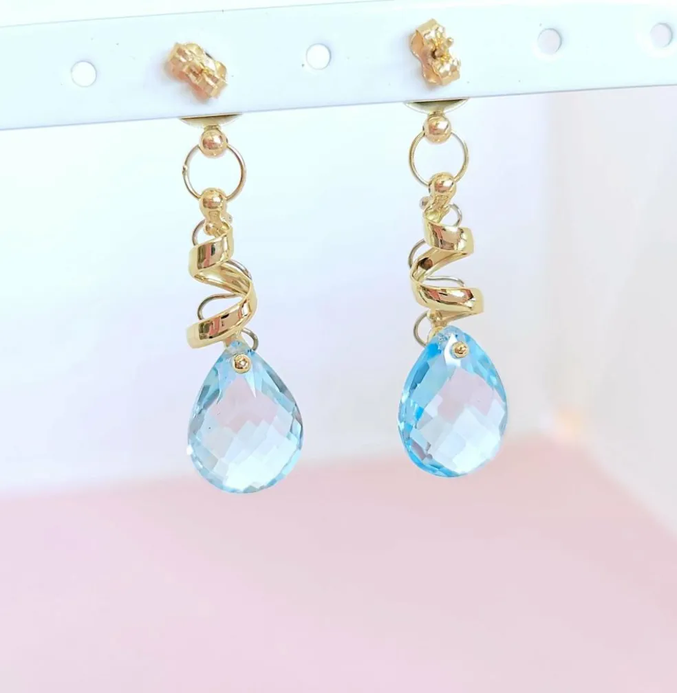 Boucles d'oreilles Pendantes Topazes bleues