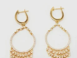 Boucles d'oreilles pendantes à pampilles en or jaune et diamants