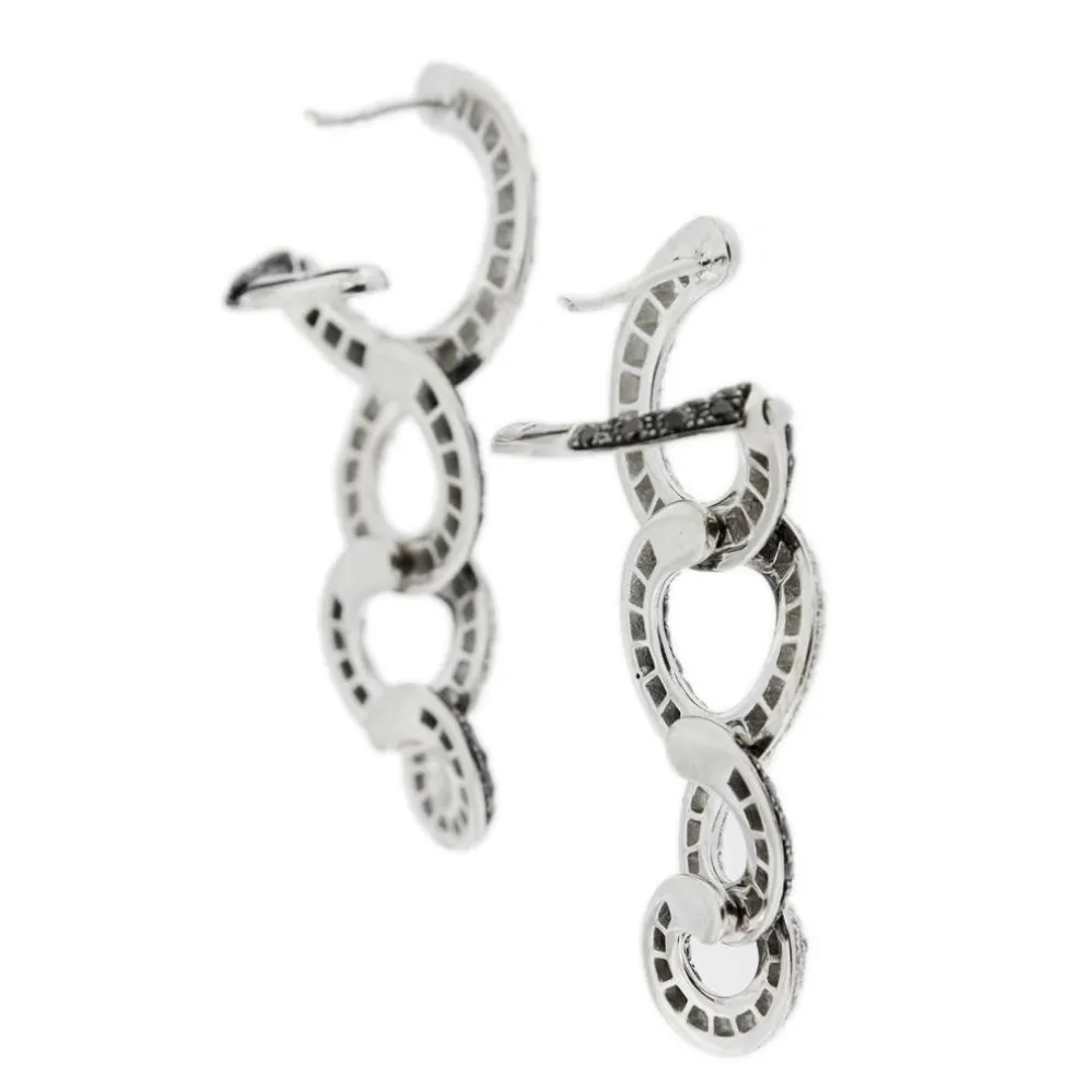 Boucles d'oreilles pendantes diamants noirs et blancs