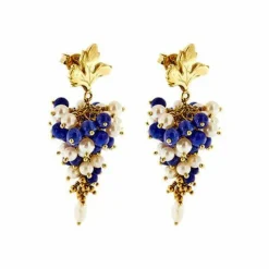 Boucles d'oreilles pendantes en lapis-lazuli et perles