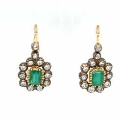 Boucles d'oreilles pendantes en or et diamants émeraude de Colombie Art Déco