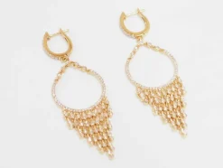 Boucles d'oreilles pendantes à pampilles en or jaune et diamants