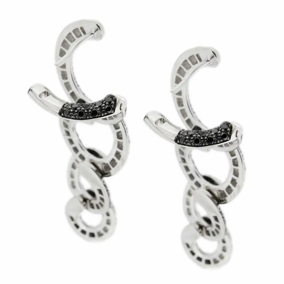 Boucles d'oreilles pendantes diamants noirs et blancs