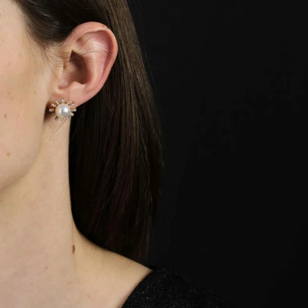 Boucles d'oreilles perle Akoya diamant flocon