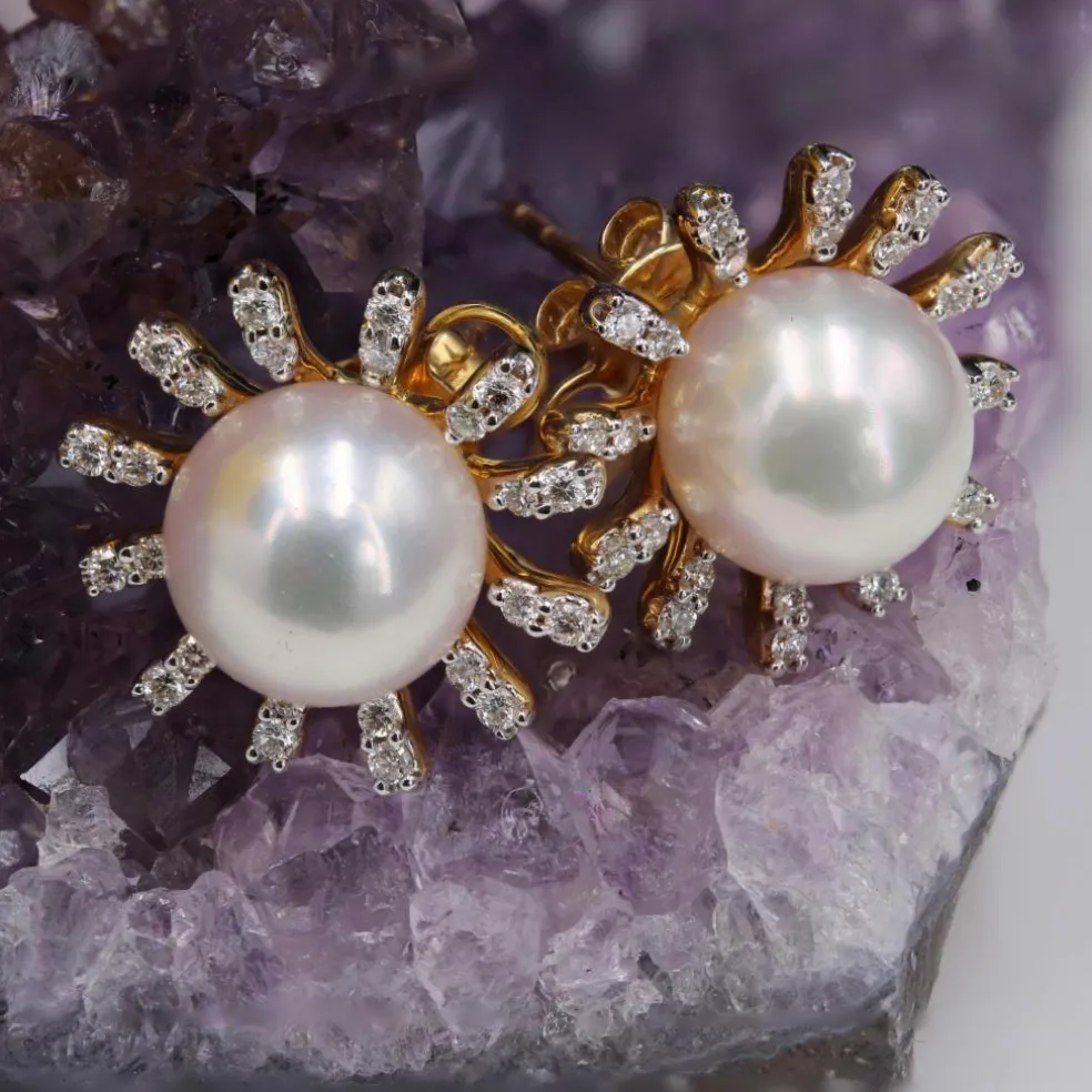 Boucles d'oreilles perle Akoya diamant flocon