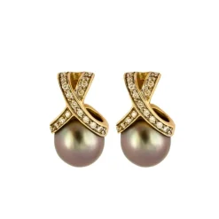 Boucles d'oreilles Perle de cultures de Tahiti, or jaune et diamants