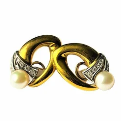 Boucles d'Oreilles Perle Diamants 2 ors