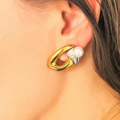 Boucles d'Oreilles Perle Diamants 2 ors