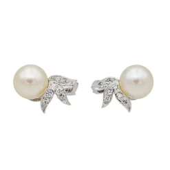 Boucles d'oreilles Perle Or blanc Diamant, Perle