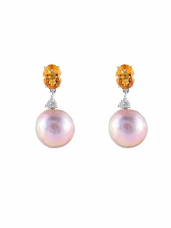 Boucles d'Oreilles Perles Citrines Diamants