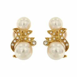 Boucles d'oreilles perles et diamants