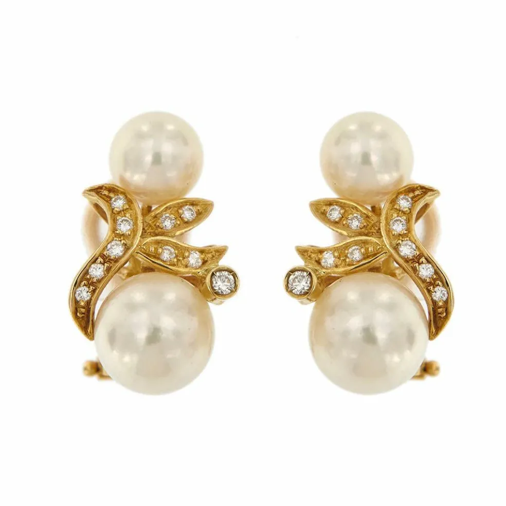 Boucles d'oreilles perles et diamants