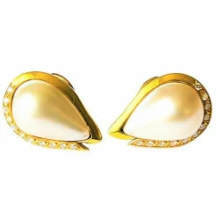 Boucles d'Oreilles Perles Diamants Or jaune