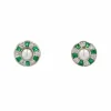 Boucles d'oreilles perles diamants et émeraudes calibrées