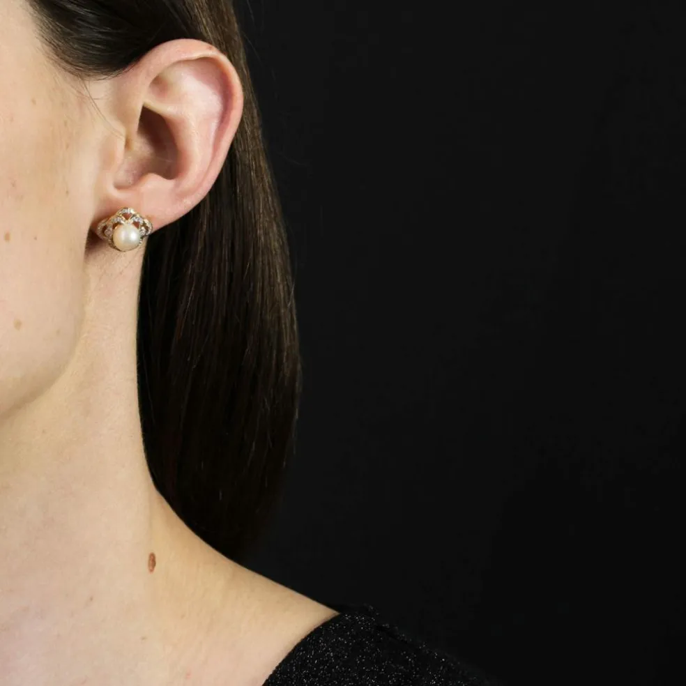 Boucles d'oreilles perles diamants ajourées