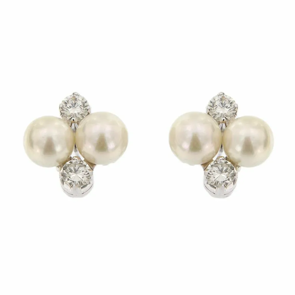 Boucles d'oreilles perles et diamants