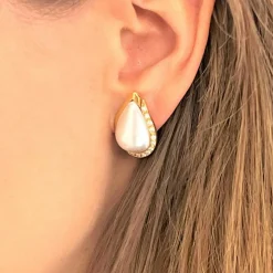 Boucles d'Oreilles Perles Diamants Or jaune