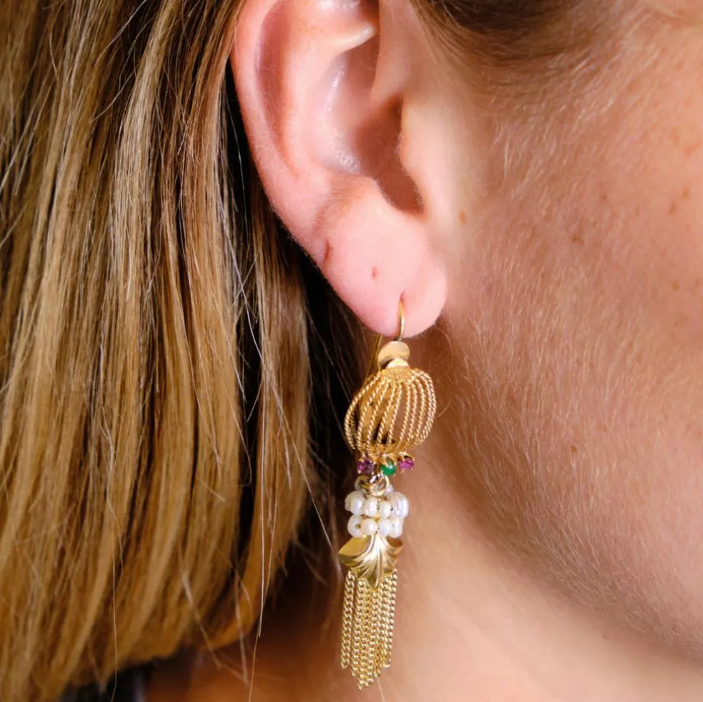 Boucles d'oreilles Perles et pierres de couleur