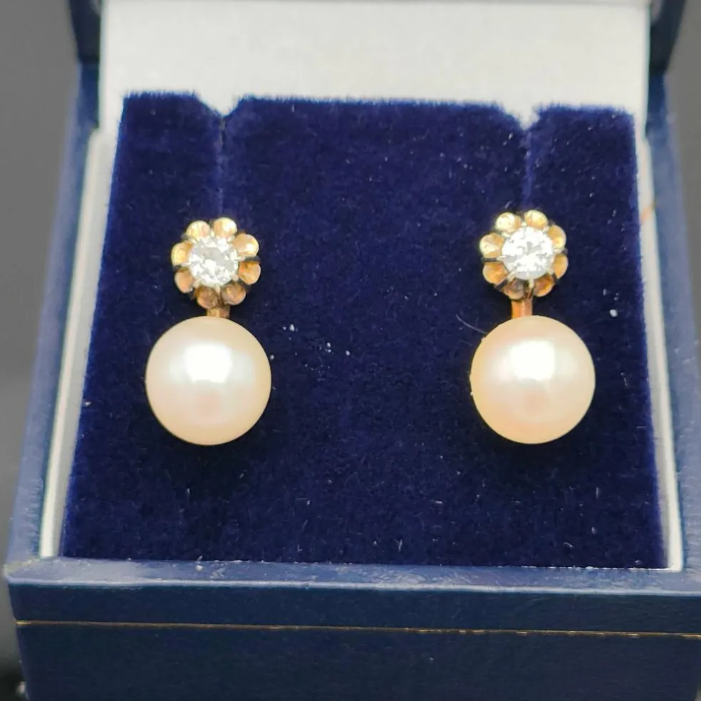 Boucles d'oreilles perles & diamants