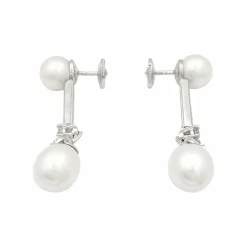 Boucles d'oreilles perles, diamants, platine, or blanc.