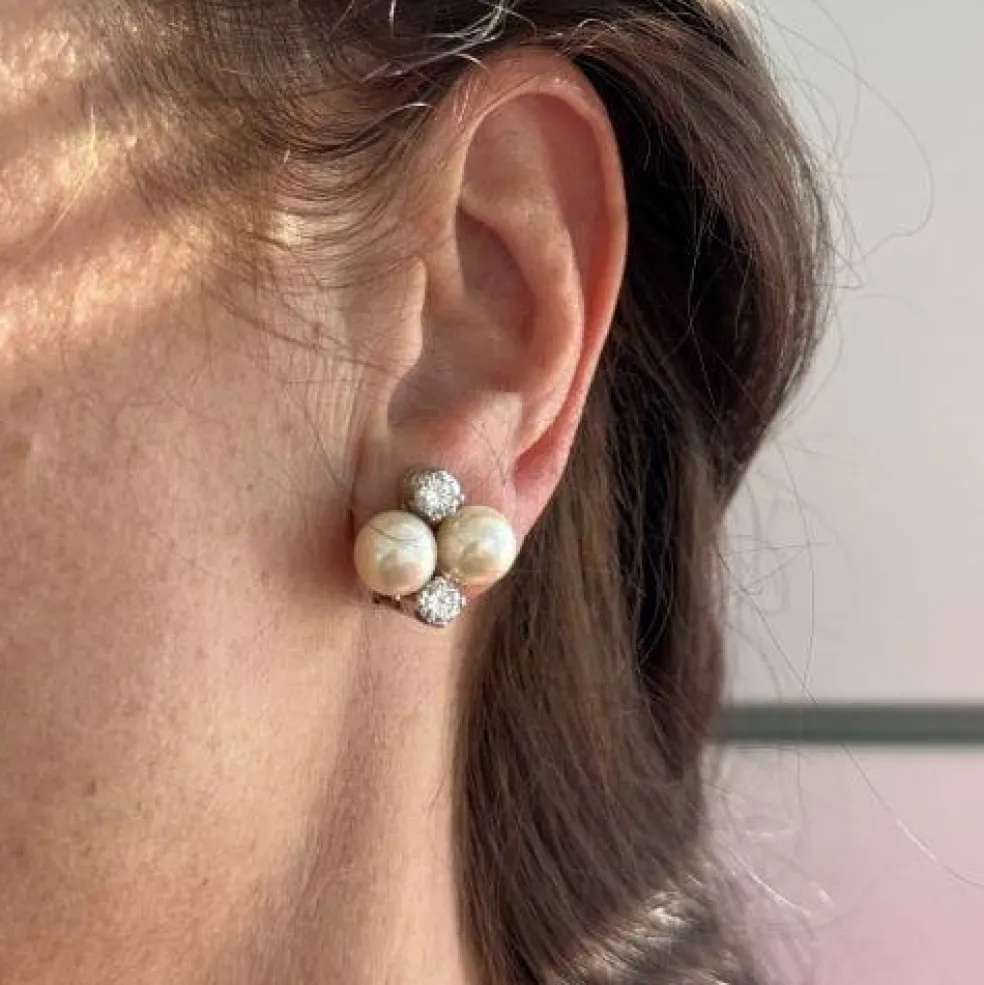 Boucles d'oreilles perles et diamants