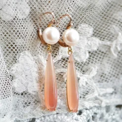 Boucles d'oreilles perles diamants gouttes de grenats