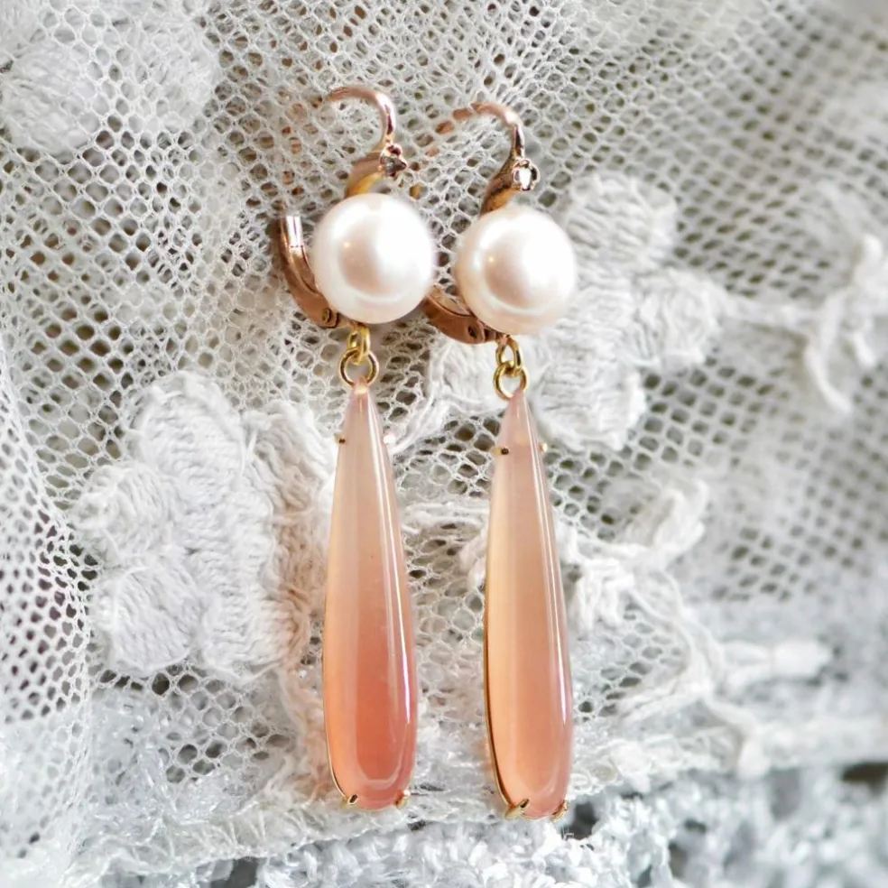 Boucles d'oreilles perles diamants gouttes de grenats