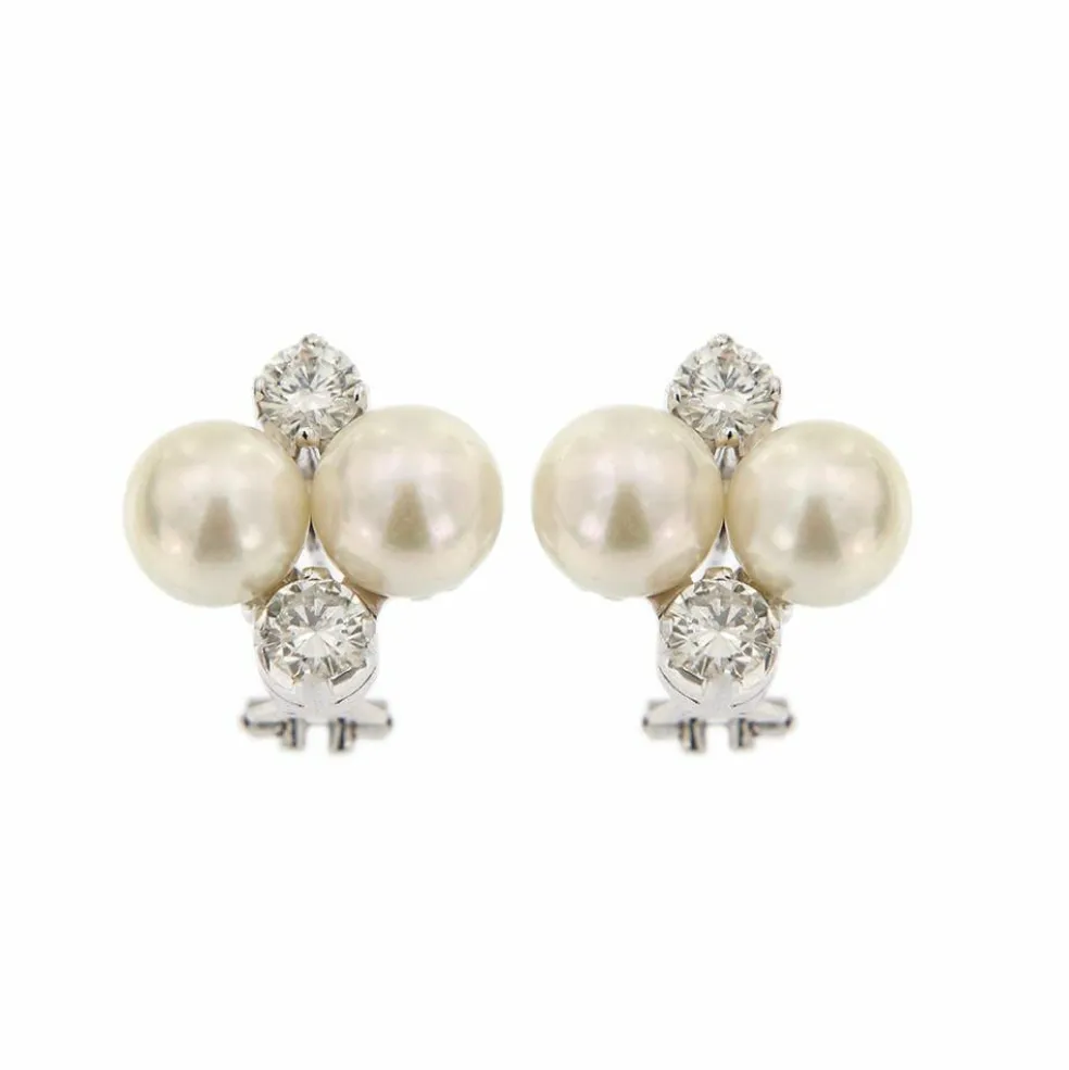 Boucles d'oreilles perles et diamants