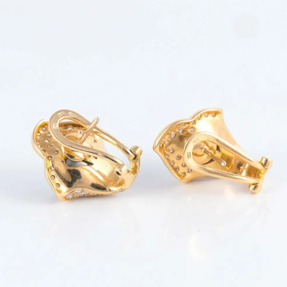 Boucles d'Oreilles Perles de Tahiti, Diamants, Or Jaune