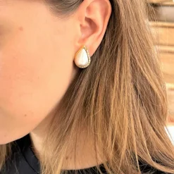Boucles d'Oreilles Perles Diamants Or jaune