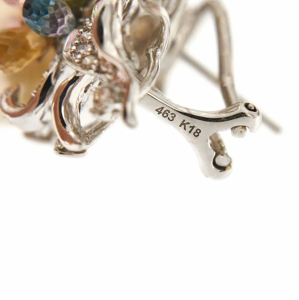 Boucles d'oreilles perles pierres de couleur et diamants