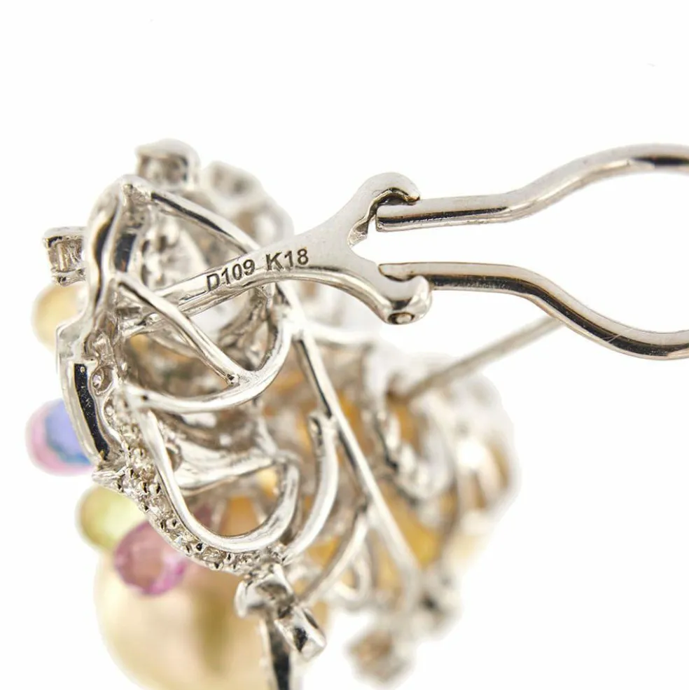 Boucles d'oreilles perles pierres de couleur et diamants
