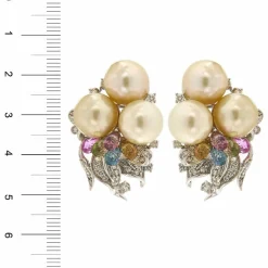 Boucles d'oreilles perles pierres de couleur et diamants