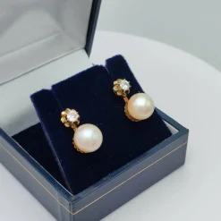 Boucles d'oreilles perles & diamants