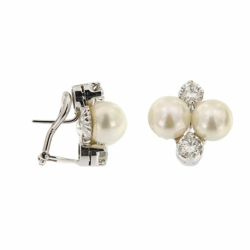 Boucles d'oreilles perles et diamants