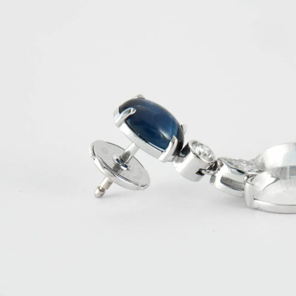 Boucles d'oreilles Pierre de lune Diamants et Saphirs