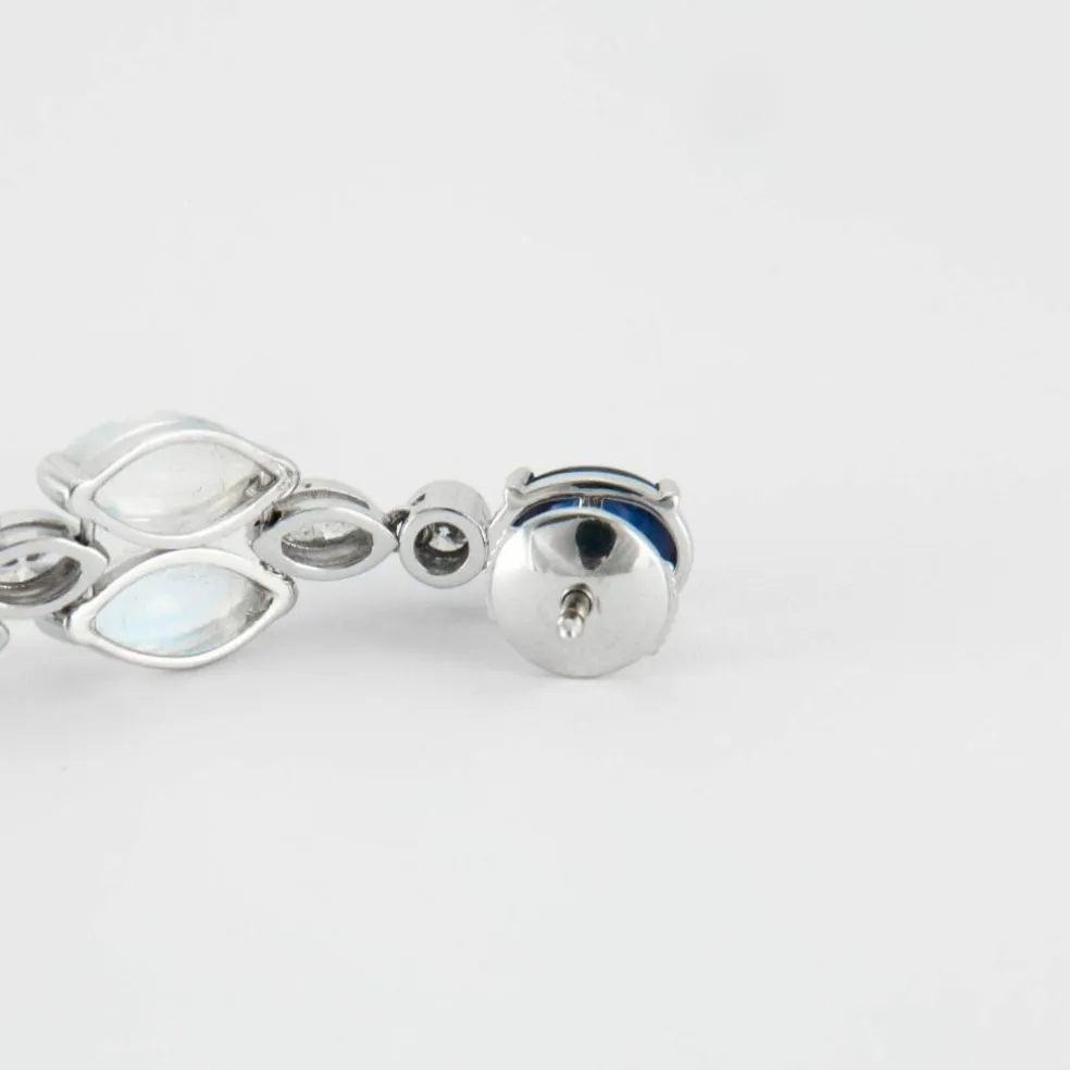 Boucles d'oreilles Pierre de lune Diamants et Saphirs