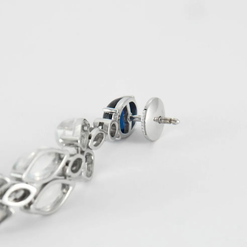 Boucles d'oreilles Pierre de lune Diamants et Saphirs