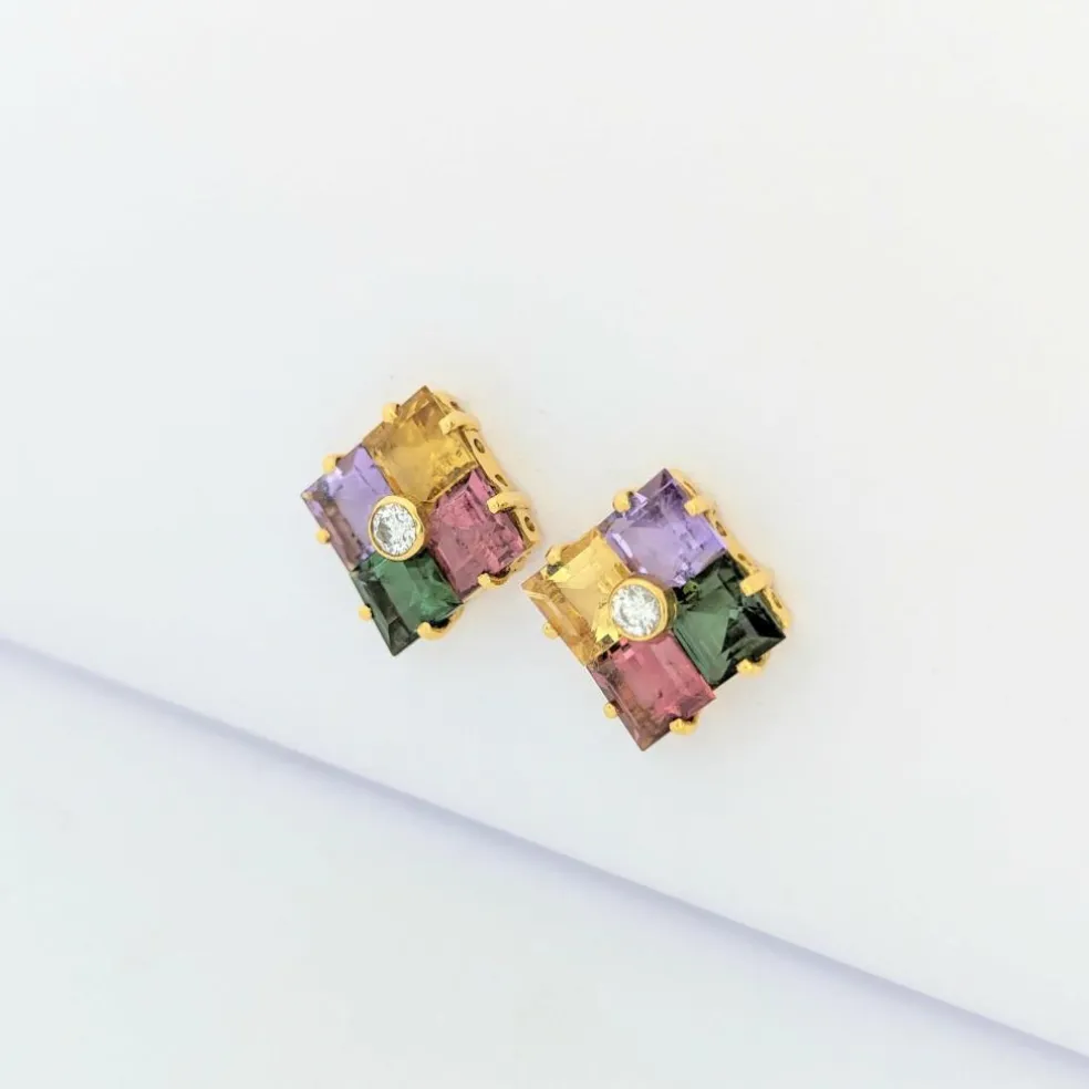 Boucles d'oreilles pierres multicolores or jaune