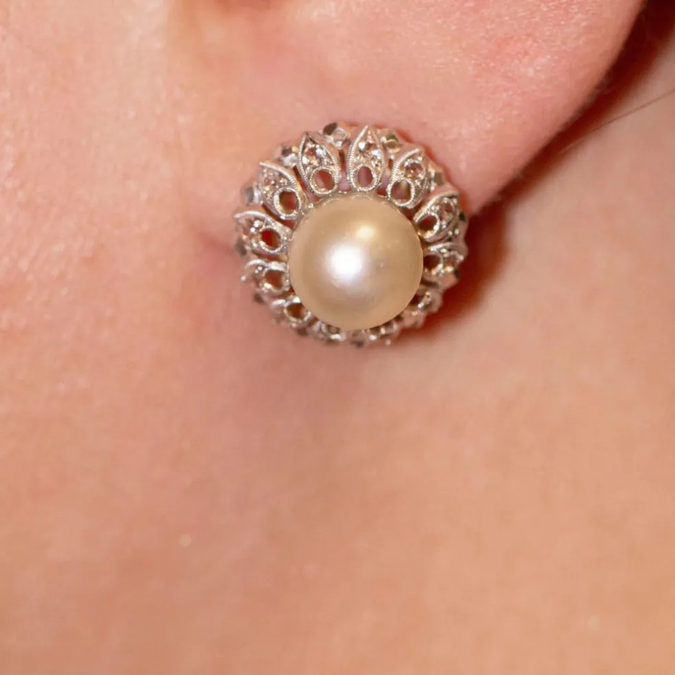 Boucles d'oreilles PLATIN avec perles et diamants