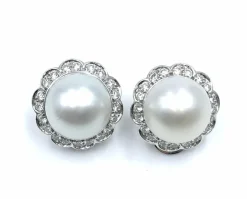Boucles d'oreilles Platine Perles Diamants