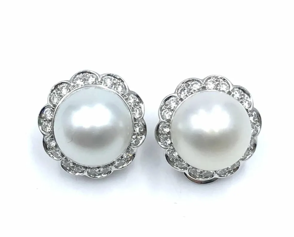 Boucles d'oreilles Platine Perles Diamants