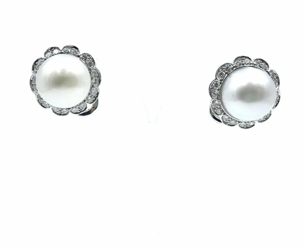 Boucles d'oreilles Platine Perles Diamants