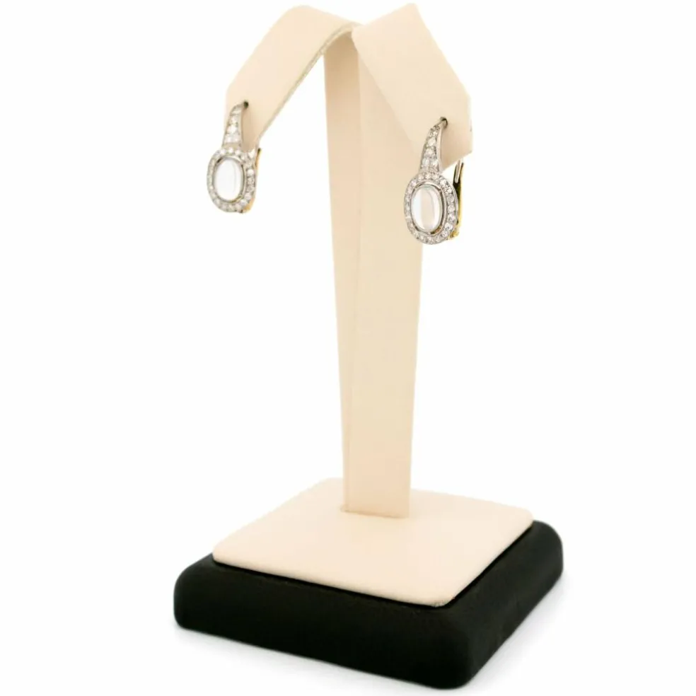 Boucles d'oreilles Platine Or grappe de Diamants et Pierre de Lune